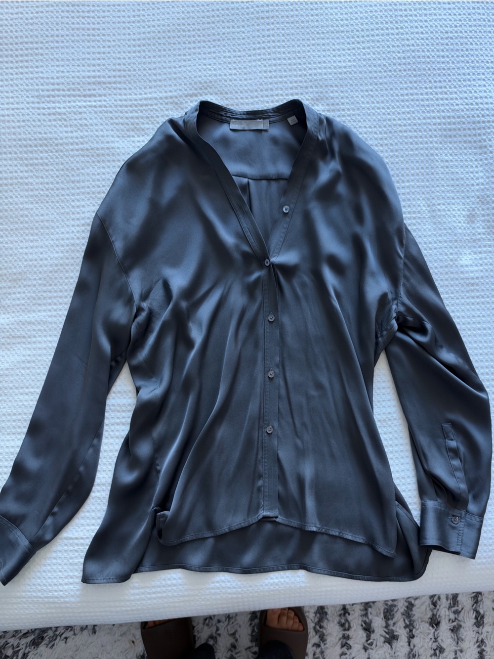 Vince Gray 100% Silk Button-Front Blouse